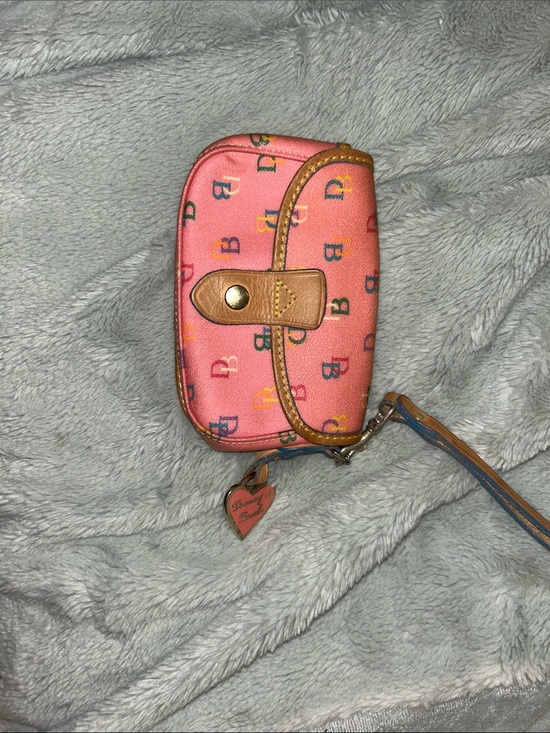 Dooney & Bourke Handbags - Dooney & Bourke Coral Pink Multicolor Monogram Heart Charm Wristlet